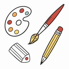 Art supplies palette brush pencil vector