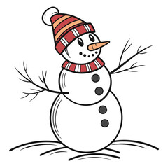 Cheerful snowman with striped hat and scarf winter holiday