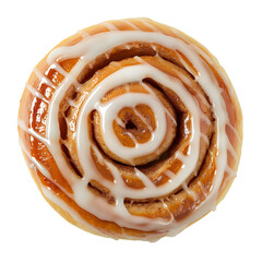 Fototapeta premium A close-up of a glazed cinnamon roll with a spiral pattern and white icing drizzle.