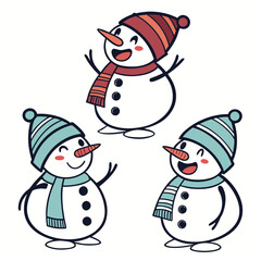 Cheerful snowmen with hats and scarves snowman winter