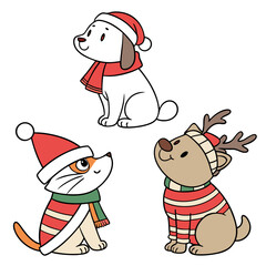 Festive animals wearing holiday attire reindeer christmas