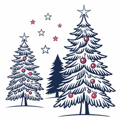 Festive Christmas Trees with Ornaments and Stars holiday