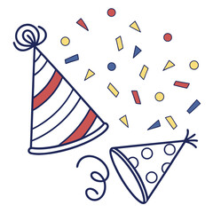 Festive party hats and scattered confetti celebration birthday