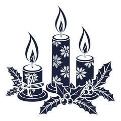 Festive candles with holly and berries christmas