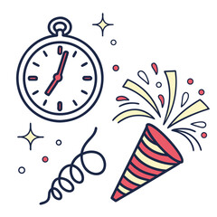 Festive New Year Countdown Clock and Party Popper celebration