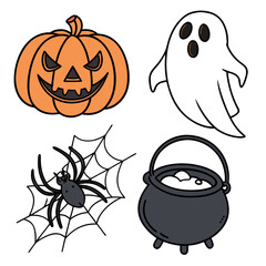 Halloween pumpkin ghost spider cauldron vector