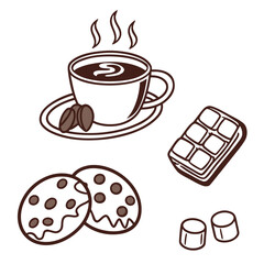 Hot cocoa cup cookies chocolate marshmallows coffee cup coffee beans