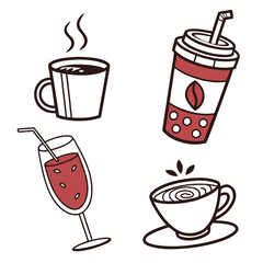 Hot coffee cup cold drink glass and takeaway beverage smoothie