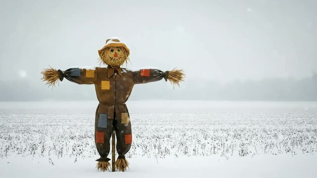 Scarecrow in snowy field