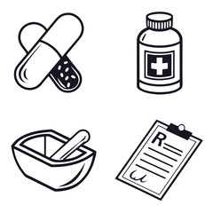 Medical Icons Capsule Bottle Prescription Mortar healthcare