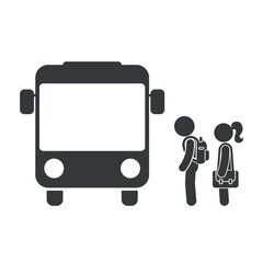 Isolated pictogram icon school zone, slow speed warning with bus and student, used for alert signs to drive slowly and child pedestrian cross.