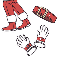 Santa Claus red boots belt and white gloves christmas