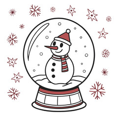 Snow globe with snowman and snowflakes winter holiday
