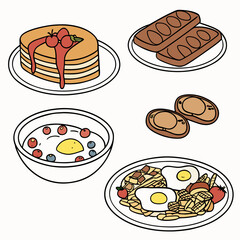 Stacked pancakes with syrup and berries breakfast food