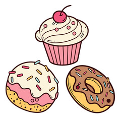 Sweet treats cupcake donuts with sprinkles cookie dessert