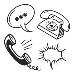 Speech bubble and retro telephone icons communication chat