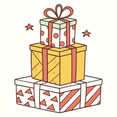 Stacked gift boxes with festive patterns presents celebration