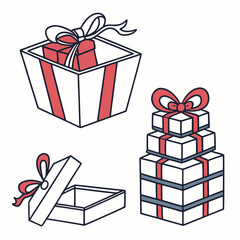 Wrapped gift boxes with ribbons and bows wrapped gifts