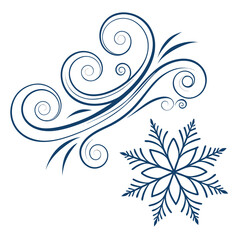 Swirling wind and snowflake decorative elements blue ornamental