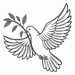 White dove flying with green olive branch bird peace