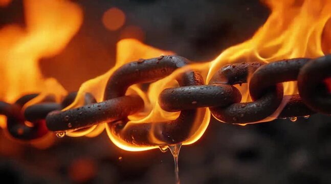 The Powerful Image of Fire and Metal: Chains Burning with Intensity