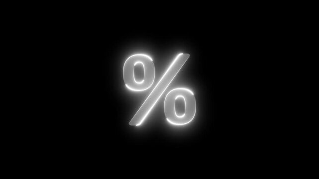 Business concept neon percent icon animation, on black background.glowing neon percent icon animation .