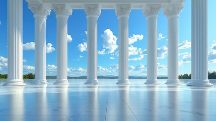 Fototapeta premium Classical columns under a bright blue sky