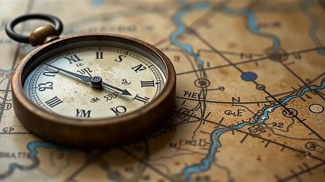 Vintage Compass on Antique Map Background for Adventure and Travel Themes