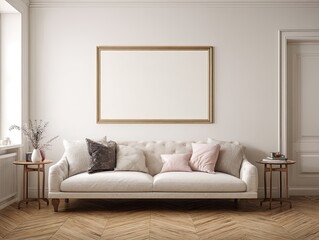 White living room with gold frame