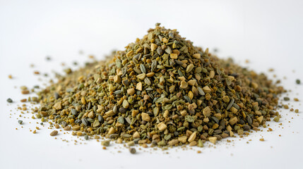 Dry thyme isolated, dried marjoram, oregano pile, ground crushed thyme seasoning, thyme leaves