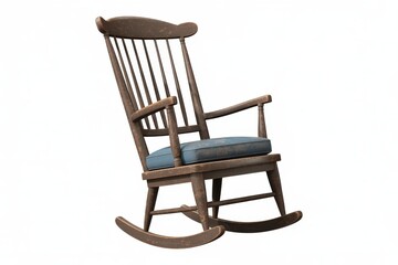Antique wooden rocking chair with upholstered seat and spindle back design