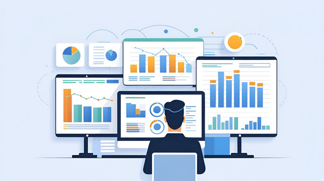 business analytics data visualization on multiple screens clip art preview
