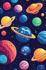 Colorful depiction of planets in a vibrant galaxy, showcasing cosmic beauty and depth