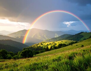 Hopeful Rainbow Over Rolling Hills After the Storm