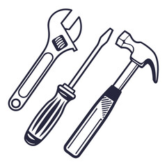 Adjustable wrench screwdriver hammer icons tools hand tools