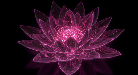  Glowing Pink Cybernetic Lotus Flower with Circuitry