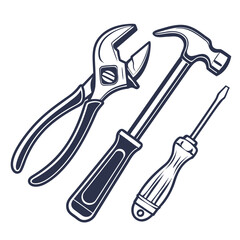 Dark blue hand tools on white wrench pliers