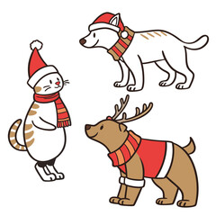 Festive animals wearing holiday attire bear reindeer