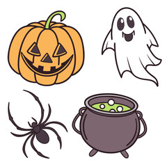 Halloween icons pumpkin ghost spider cauldron vector