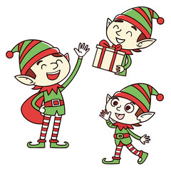 Happy elves with gifts christmas holiday