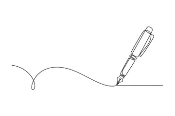 Fountain pen one line art drawing vector, creative writing tool illustration with editable stroke