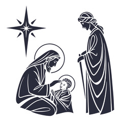 Nativity scene with star and figures baby jesus mary