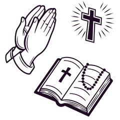 Praying Hands Bible Cross Rosary prayer hands open book