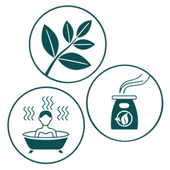 Spa wellness icons leaf bath aroma diffuser vector