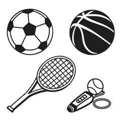Sports equipment icons soccer basketball tennis soccer ball