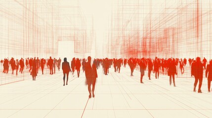 Urban crowd, architectural lines