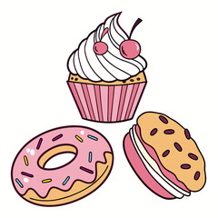 Sweet Treats Cupcake Donut Cookie cherry frosting