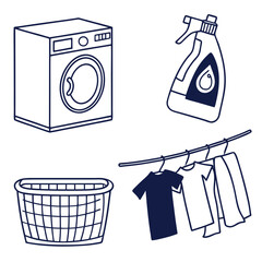 Washing machine basket spray bottle clothes on line
