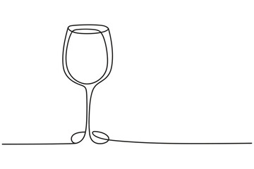 One line wine glass illustration with editable stroke vector, minimal glassware and bar icon