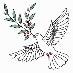 White dove flying with green olive branch bird peace
